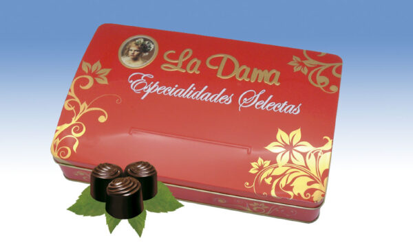 lata roja con bombones trufados