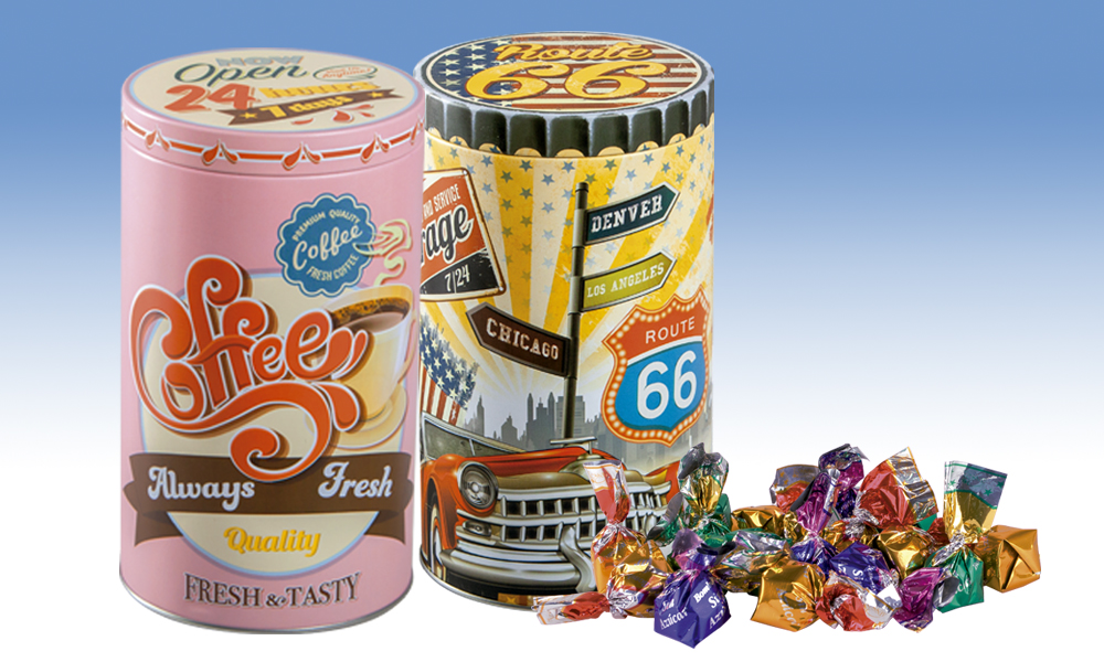 latas vintage con bombones sin azúcar