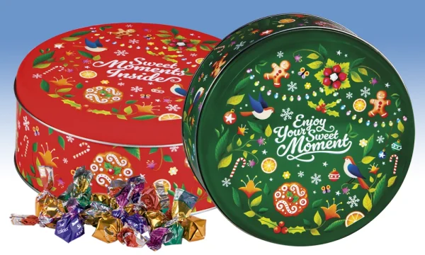 latas redondas con bombones sin azucar